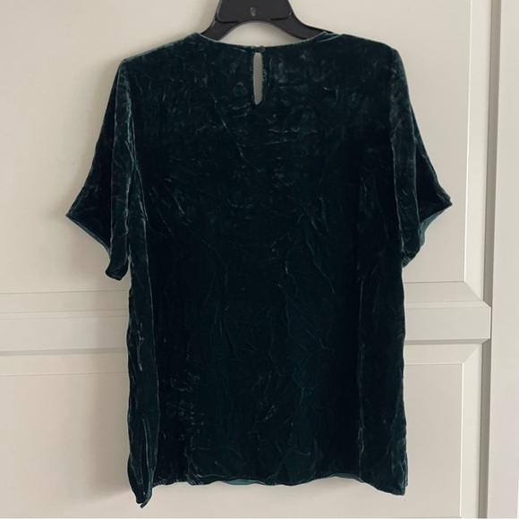 Eileen Fisher NWT Dark Green Velvet Short Sleeved Shirt 20858 - Picture 5 of 10